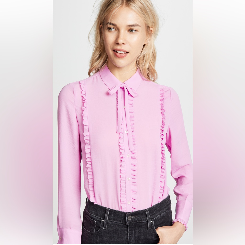 Scotch & Soda Pink Ruffle Button Down Shirt, Size L